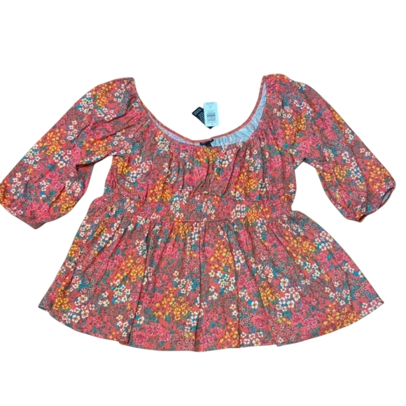 Torrid Orange Floral Textured Jersey Smocked Romantic Top NWT - Picture 1 of 13